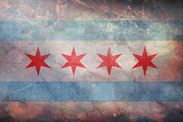 Top view of retro flag of Chicago, Illinois with grunge texture. Flag background. Patriotic concept about Chicago, Illinois.