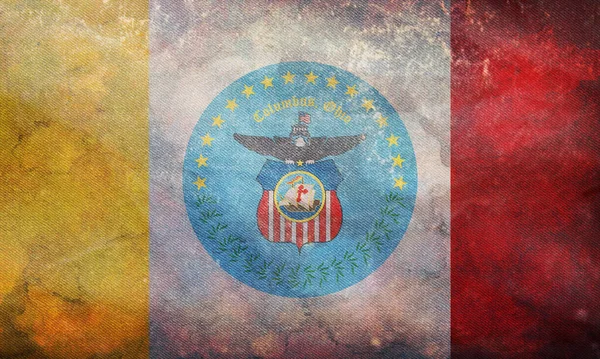 Draufsicht Der Retro Flagge Von Columbus Mit Grunge Textur Flaggenhintergrund — Stockfoto