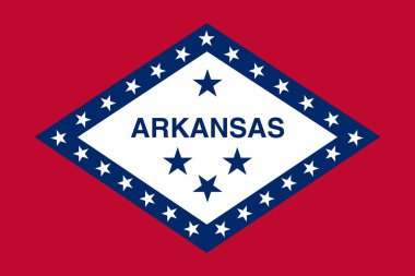 Arkansas bayrağının üst görüntüsü, bayrak direği yok. Uçak tasarımı, tasarım. Bayrak arkaplanı.