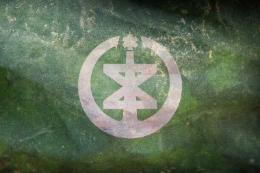 Niigata 'nın retro bayrağının üst görüntüsü, grunge desenli Niigata, bayrak direği yok. Uçak tasarımı, tasarım. Bayrak arkaplanı.