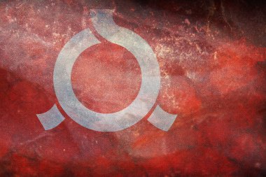 Eski Fukushima Bölgesi bayrak direği olmayan grunge desenli retro bayrağının üst görüntüsü. Uçak tasarımı, tasarım. Bayrak arkaplanı.