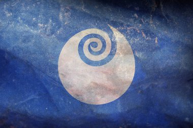 Ibaraki Eyaleti 'nin retro bayrağının üst görüntüsü, grunge desenli, bayrak direği yok. Uçak tasarımı, tasarım. Bayrak arkaplanı.