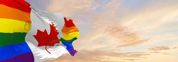 Bandera Del Orgullo Canadá Ondeando Viento Cielo Nublado Concepto Libertad — Foto de Stock