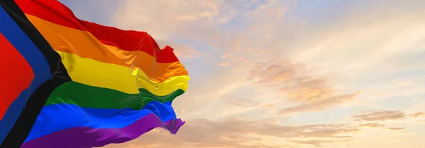 Social Rättvisa Pride Flagga Viftar Vinden Molnig Himmel Frihet Och — Stockfoto
