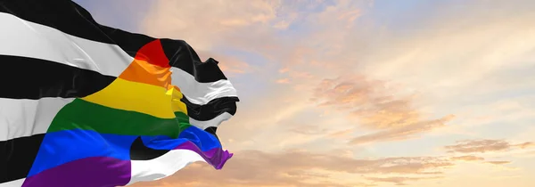 Bulutlu Gökyüzünde Rüzgarda Sallanan Düz Müttefik Bayrağı Özgürlük Aşk Kavramı — Stok fotoğraf