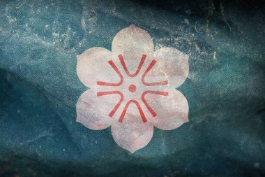 Eski Saga Bölgesi bayrak direği olmayan grunge desenli retro bayrak manzarası. Uçak tasarımı, tasarım. Bayrak arkaplanı.