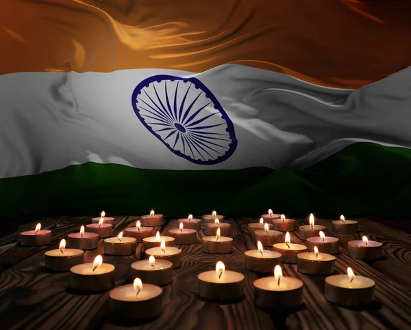 Gyászgyertyák Égnek India Nemzeti Zászlóján Emlékhétvége Hazafias Veteránok Napja Nemzeti — Stock Fotó