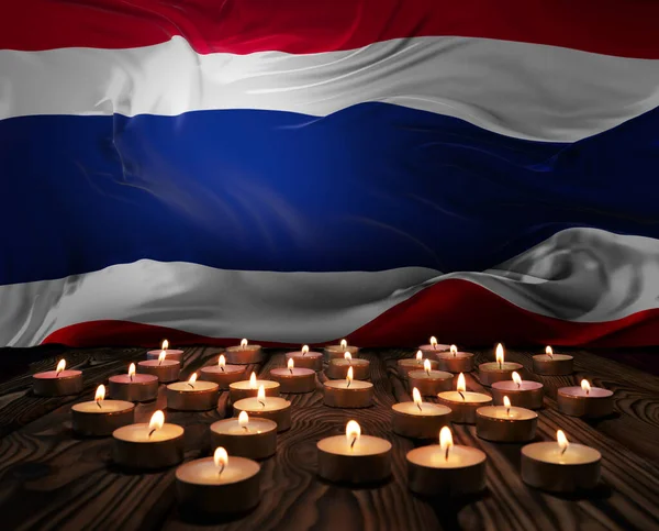 Траурные Свечи Фоне Национального Флага Таиланда Мемориальные Выходные День Ветеранов — стоковое фото