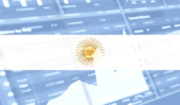 Vlag Van Argentinië Stock Market Grafiek Bar Cryptogeld Bitcoin Stock — Stockfoto