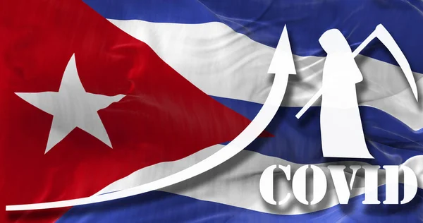 쿠바에서 코로나 바이러스로 사망자 그래프가 증가하고 있습니다 국기가 커지고 있습니다 — 스톡 사진