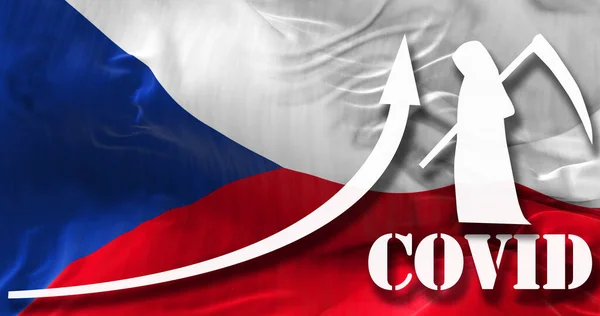 Growing Graph Coronavirus Numbers Death Czech Republic Agaist National Flag — Stock Photo, Image