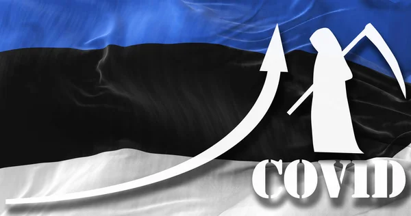 Crescente Gráfico Números Coronavírus Morte Estônia Agaist Bandeira Nacional Aumento — Fotografia de Stock