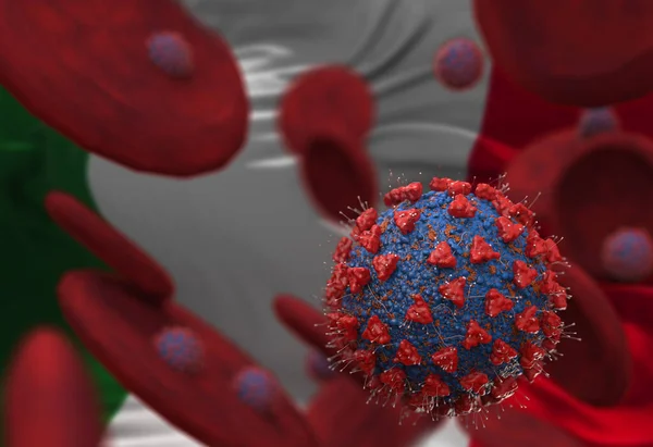 Virus Cellule Del Sangue Contro Bandiera Italia Illustrazione Infezione Virale — Foto Stock