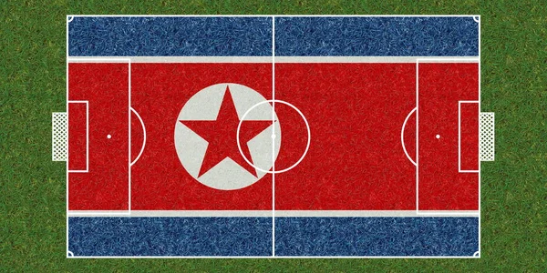 Ovanifrån Grönt Gräs Fotbollsplan Med Flagga Korea North Fotbollsbakgrund Illustration — Stockfoto