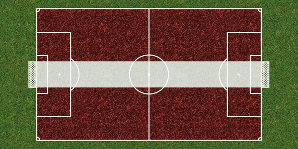 Pohled Shora Fotbalové Hřiště Zelené Trávy Vlajkou Lotyšska Fotbalové Pozadí — Stock fotografie