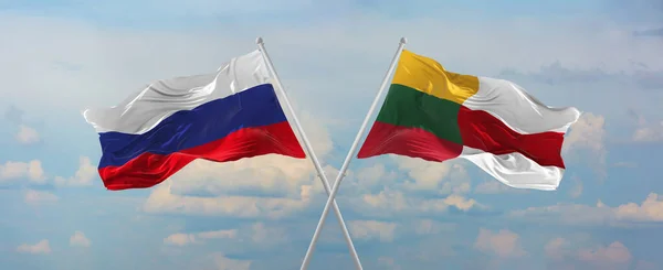 Banderas Rusia Lituania Bandera Bielorrusia Ondeando Viento Sobre Asta Bandera — Foto de Stock