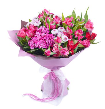 Beyaz renkte izole edilmiş düğün buketi. Taze, yemyeşil renkli çiçekler.,