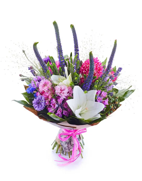 Hochzeitsstrauß Isoliert Auf Weiß Frischer Üppiger Strauß Bunter Blumen — Stockfoto