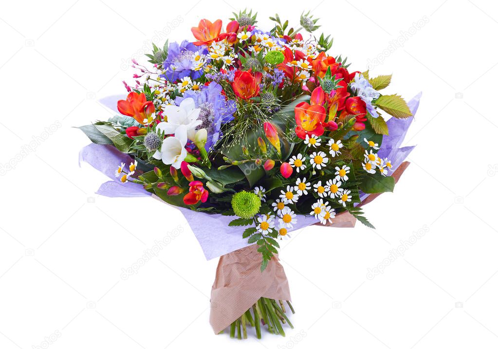 wedding bouquet  isolated on white. Fresh, lush bouquet of colorful flowers,