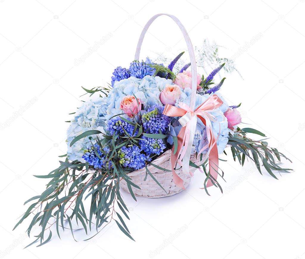 wedding bouquet isolated on white. Fresh, lush bouquet of colorful flowers,