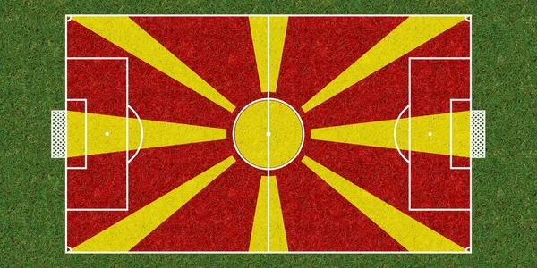 绿草足球场顶部 挂满了马其顿国旗 足球背景 3D说明 — 图库照片