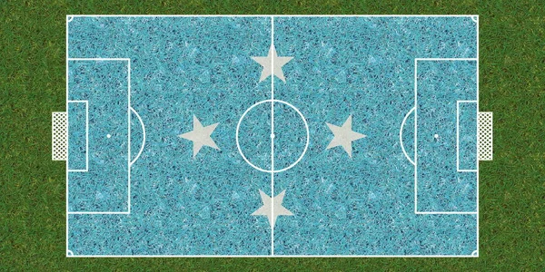 Vista Superior Del Campo Fútbol Hierba Verde Con Bandera Micronesia — Foto de Stock