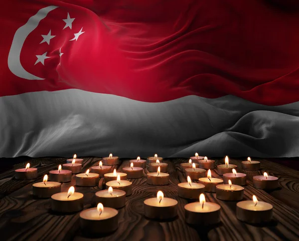 Sörjande Ljus Brinner Singapore Nationella Flagga Bakgrund Minneshelgen Patriotveterandagen Nationaldagen — Stockfoto
