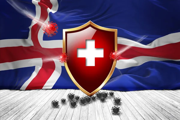 Iceland Flag Metal Shiny Red Shield Virus Protection Hygiene Shield — Stock Photo, Image