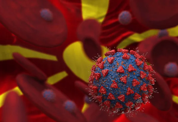 Virus Células Sanguíneas Contra Bandera Macedonia Ilustración Infección Viral Que — Foto de Stock