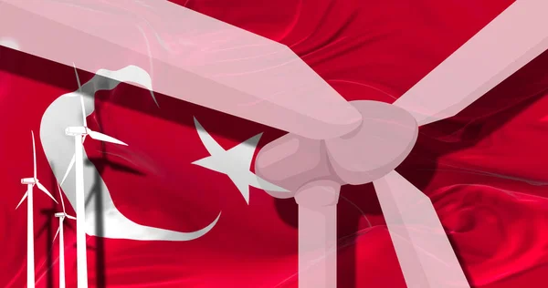 Windturbines Achtergrond Van Turkse Vlag Duurzame Ontwikkeling Hernieuwbare Energie Nationaal — Stockfoto