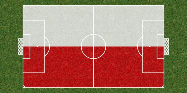 Ovanifrån Grönt Gräs Fotbollsplan Med Flagga Polen Fotbollsbakgrund Illustration — Stockfoto