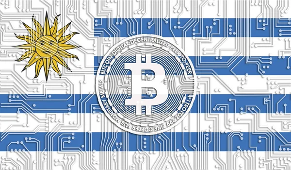 Flag Uruguay Bitcoin Integrated Circuit Board Pattern Bitcoin Stock Growth — Stock Photo, Image