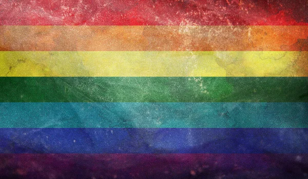 Retro LGBT 'nin üst görüntüsü, Gökkuşağı yedi şeritli, grunge desenli bayrak, bayrak direği yok. Uçak tasarımı, tasarım. Bayrak arkaplanı.