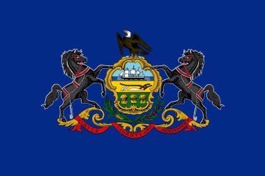 Pensilvanya bayrağının üst görüntüsü, bayrak direği yok. Uçak tasarımı, tasarım. Bayrak arkaplanı.