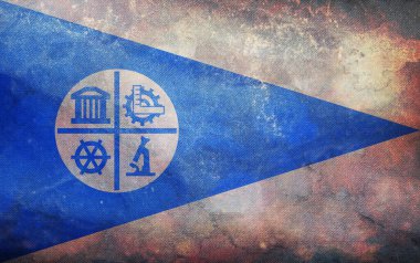 Minneapolis 'in grunge desenli retro bayrağının üst görüntüsü. Bayrak arkaplanı. Minneapolis hakkındaki vatanseverlik kavramı.