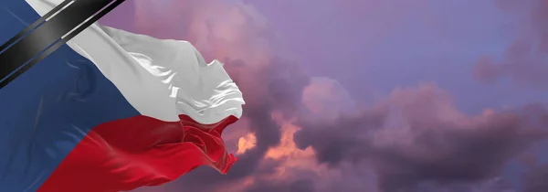 Національний Прапор Чеської Республіки Стрічкою Морнінга Пам Ять Про Жертв — стокове фото