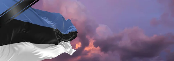 Bandera Nacional Estonia Con Cinta Luto Memoria Las Víctimas Guerra — Foto de Stock