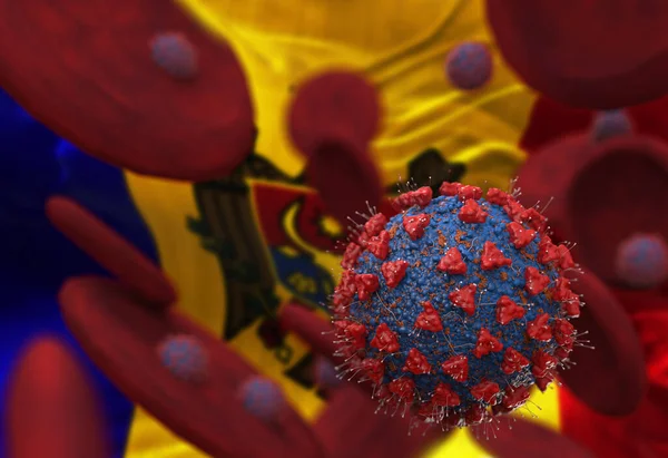 Virus Células Sanguíneas Contra Bandera Moldavia Ilustración Infección Viral Que — Foto de Stock
