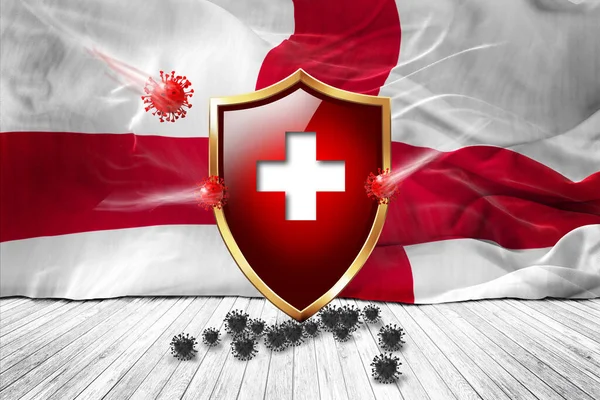 England Flag Metal Shiny Red Shield Virus Protection Hygiene Shield — Stock Photo, Image
