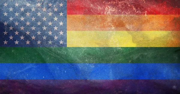 アメリカ合衆国の旗のトップビューは 旗竿誇りをLgbt 平面設計 レイアウト 旗の背景 自由と愛の概念 プライド月間だ 行動主義共同体自由 — ストック写真