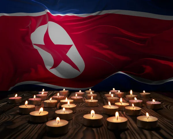 Velas Luto Ardiendo Bandera Nacional Corea Del Norte Fondo Fin —  Fotos de Stock