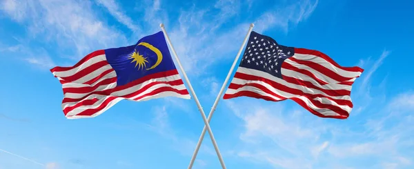 Banderas Malasia Ondeando Viento Sobre Los Asta Bandera Contra Cielo —  Fotos de Stock