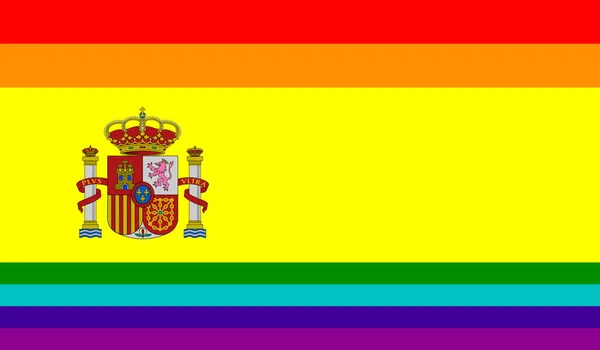 Lgbt西班牙国旗的头像 没有旗杆 平面设计 国旗背景 — 图库照片