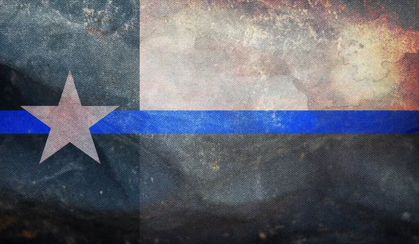 Top view of retro Blue Line, Texas flag with grunge texture, no flagpole. Plane design, layout. Flag background.