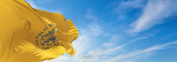 ベラルーシのミンスク 2021年5月 米国公衆衛生局の旗が風に揺れる アメリカ部門 コピースペース 3Dイラスト — ストック写真