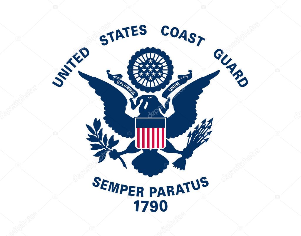 Minsk, Belarus - May, 2021: Top view of flag of United States Coast Guard, no flagpole. Plane design, layout. Flag background.