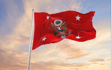 Minsk, Belarus - Mayıs 2021: Birleşik Devletler Ordusunun bayrağı rüzgarda sallanıyor. ABD Milli Savunması. Uzayı kopyala 3d illüstrasyon.