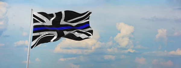Dunne Blauwe Lijn Zwarte Vlag Van Grote Britain Met Politie — Stockfoto