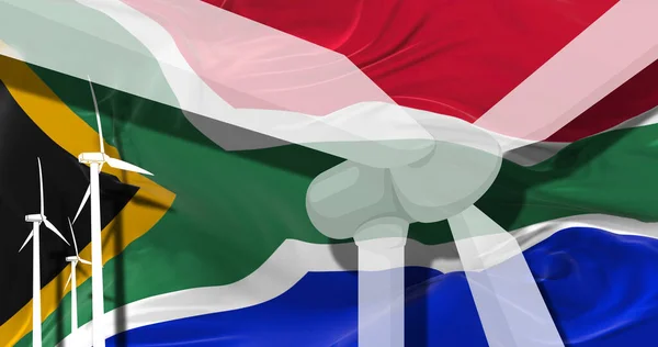Turbinas Eólicas Fundo Bandeira África Sul Desenvolvimento Sustentável Energias Renováveis — Fotografia de Stock