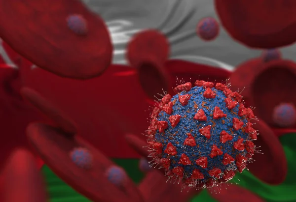 Virus Células Sanguíneas Contra Bandera Omán Ilustración Infección Viral Que — Foto de Stock
